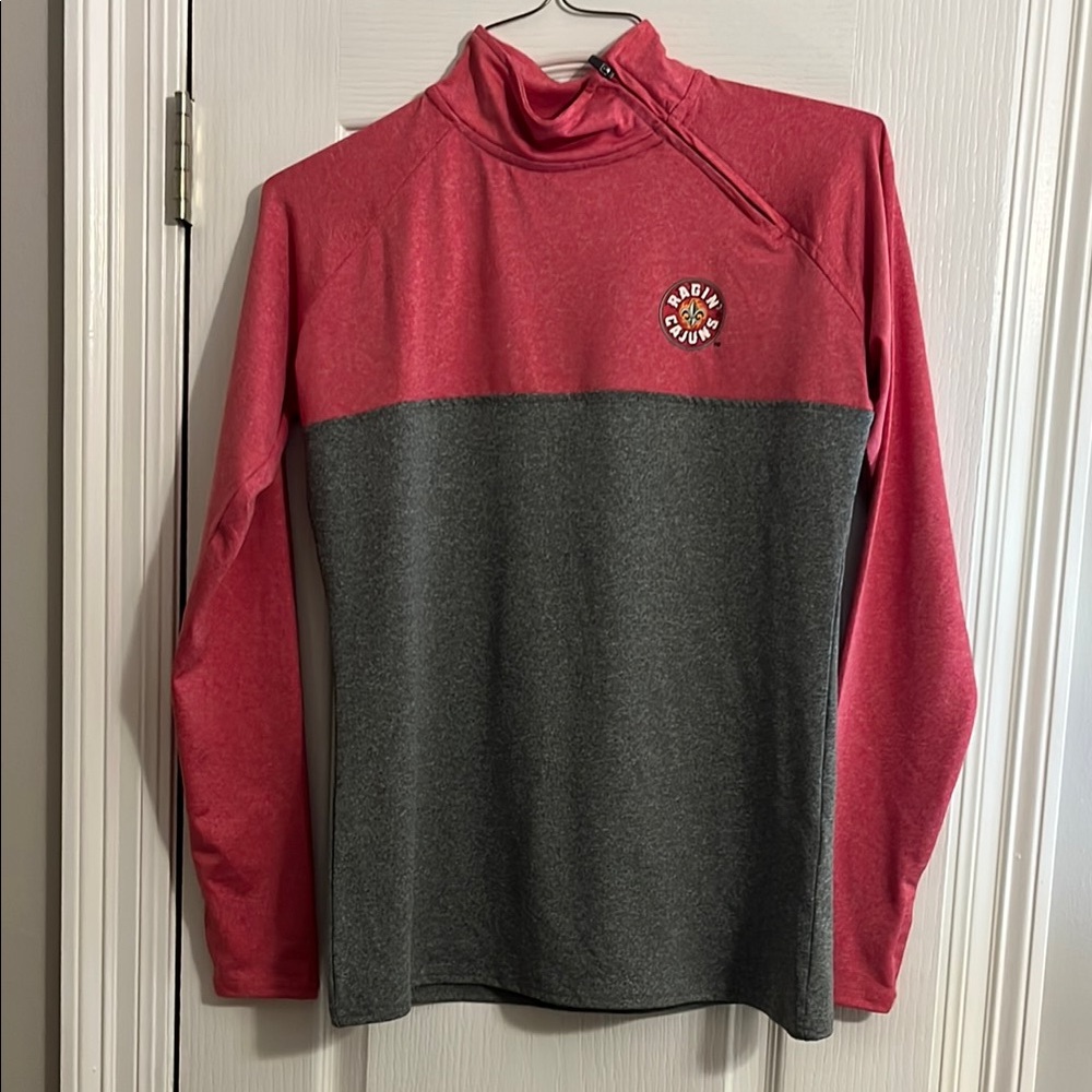 Woman’s Raging Cajun..Red and Gray Long Sleeve Top